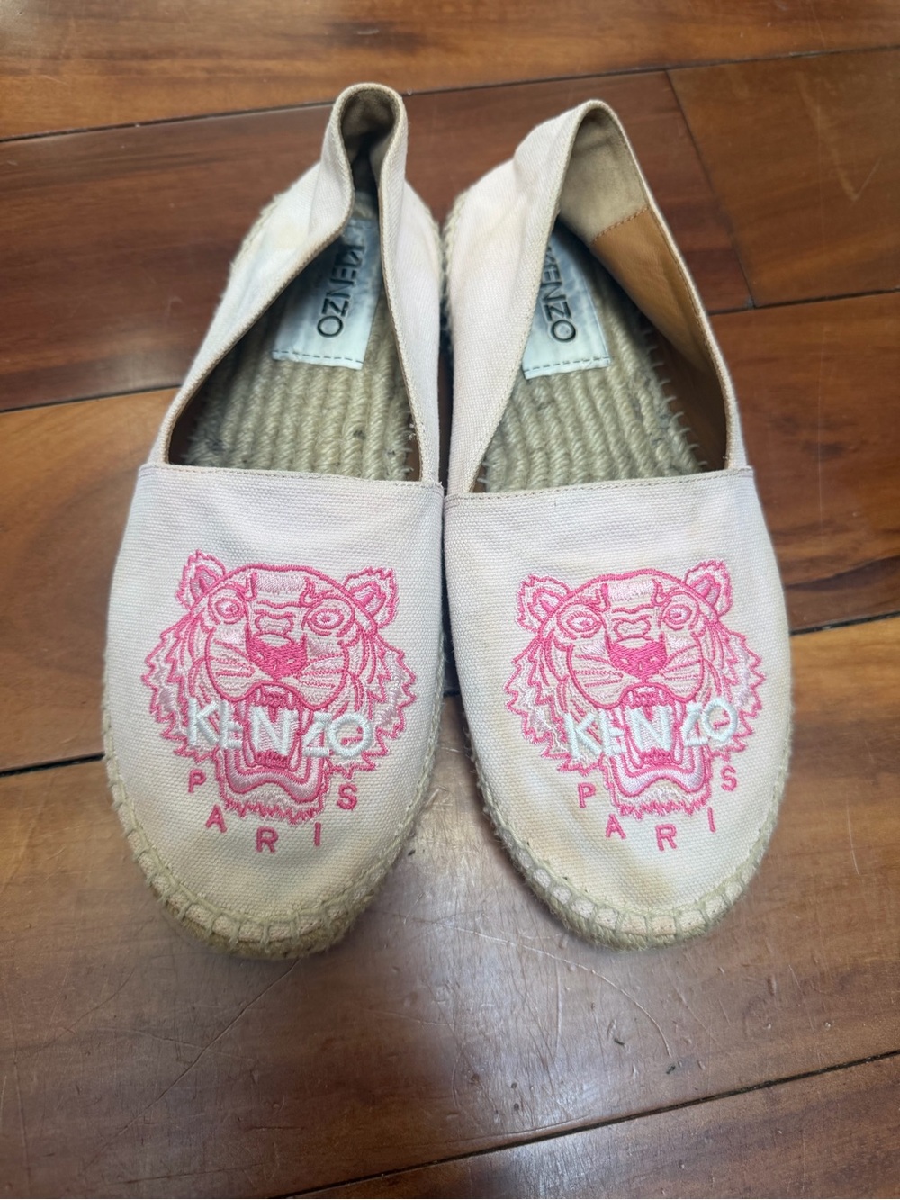 Kenzo Blush Canvas Espadrilles with Pink Tiger Motif